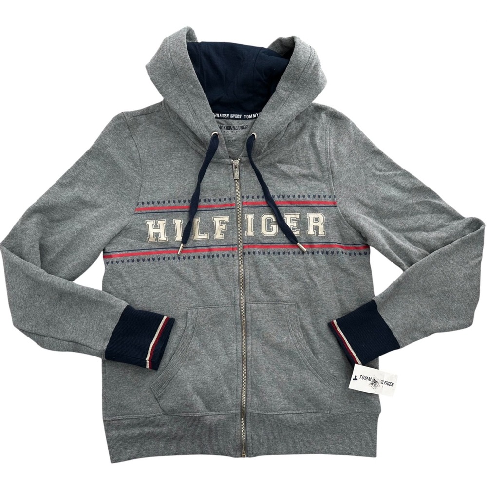 Tommy Hilfiger Hoodie Sweatshirt Full Zip-up Gray Logo Front Women's XS NWT